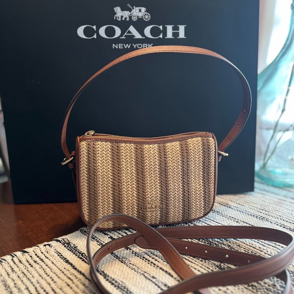Authentic Coach Straw Kelly Shoulder Bag – Redwood